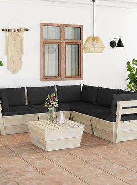 VidaXL 6-delige Loungeset met kussens pallet vurenhout