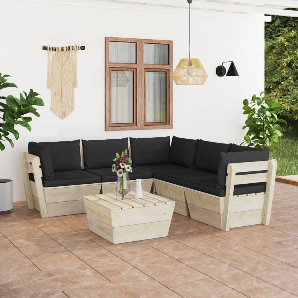 VidaXL 6-delige Loungeset met kussens pallet vurenhout
