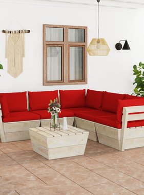 VidaXL 6-delige Loungeset met kussens pallet vurenhout