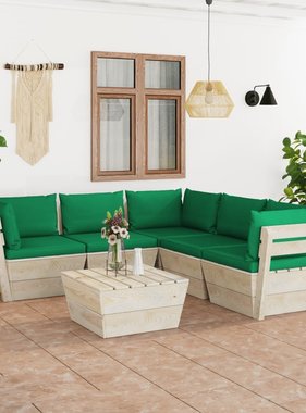 VidaXL 6-delige Loungeset met kussens pallet vurenhout