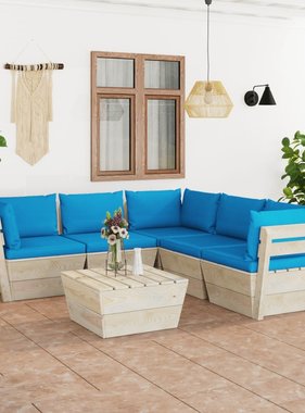 vidaXL 6-delige Loungeset met kussens pallet vurenhout