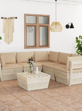 VidaXL 6-delige Loungeset met kussens pallet vurenhout