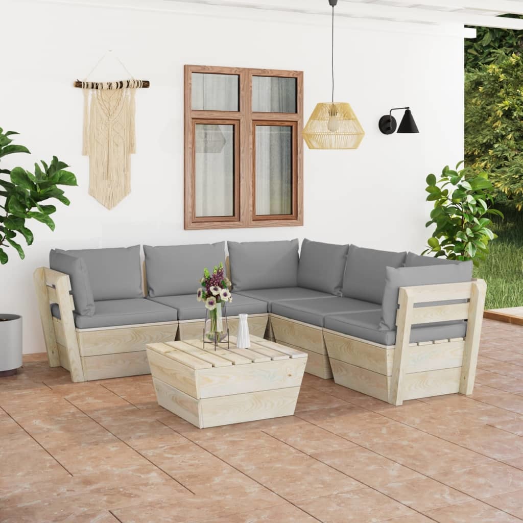 VidaXL 6-delige Loungeset met kussens pallet vurenhout