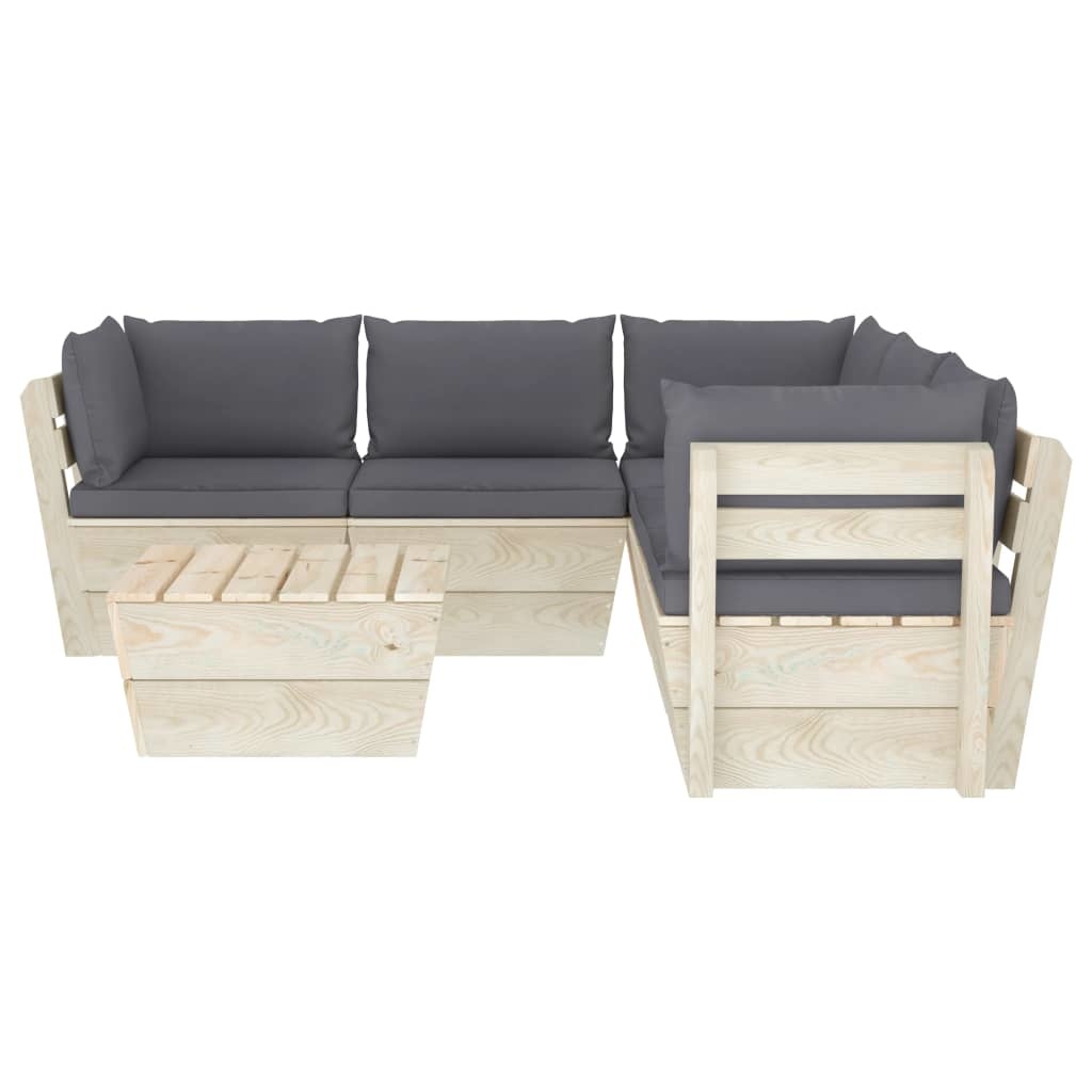 VidaXL 6-delige Loungeset met kussens pallet vurenhout