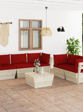 VidaXL 6-delige Loungeset met kussens pallet vurenhout