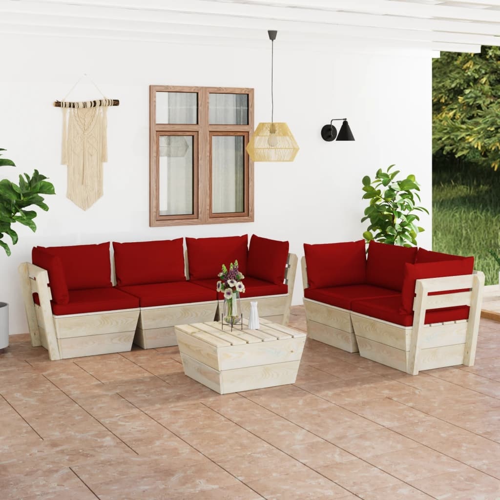 VidaXL 6-delige Loungeset met kussens pallet vurenhout