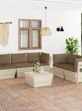 VidaXL 6-delige Loungeset met kussens pallet vurenhout