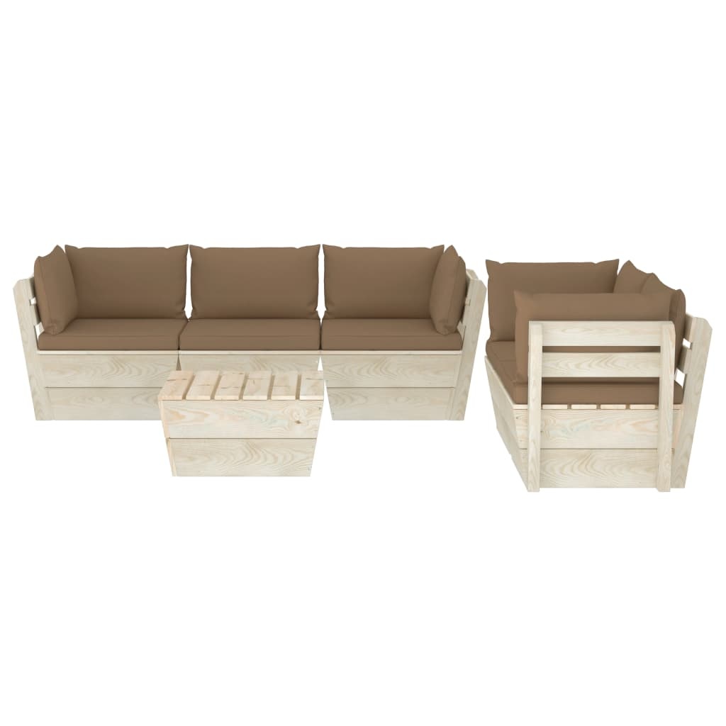 VidaXL 6-delige Loungeset met kussens pallet vurenhout