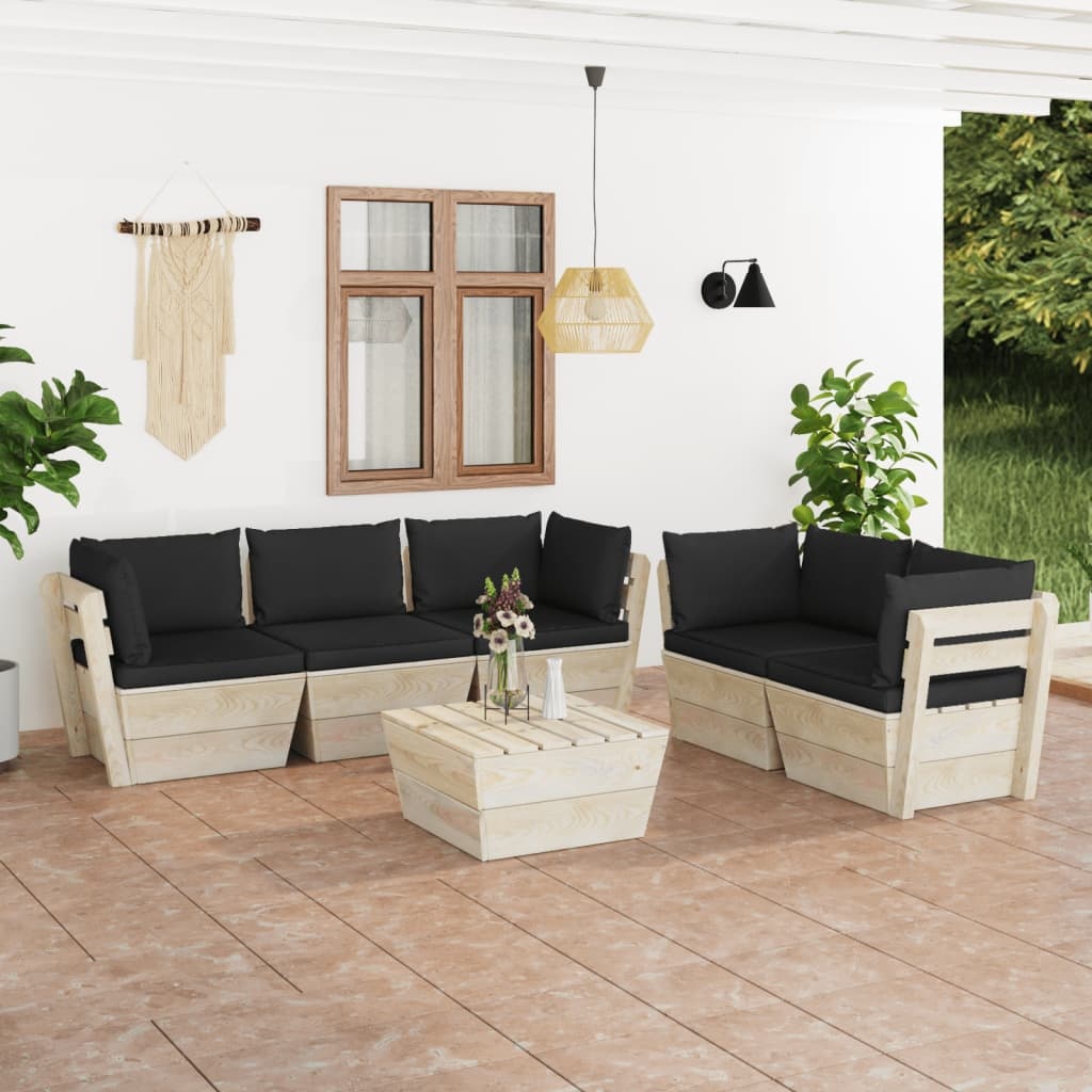 VidaXL 6-delige Loungeset met kussens pallet vurenhout