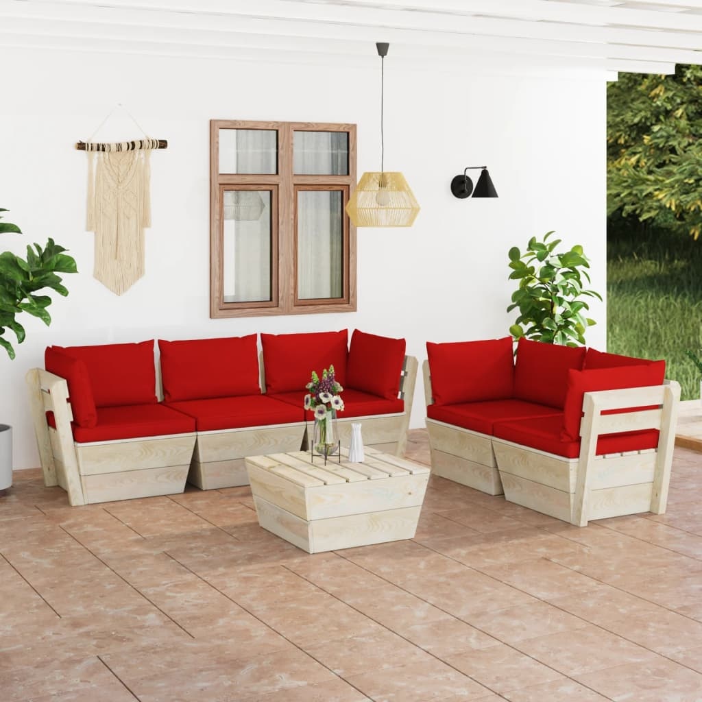 VidaXL 6-delige Loungeset met kussens pallet vurenhout