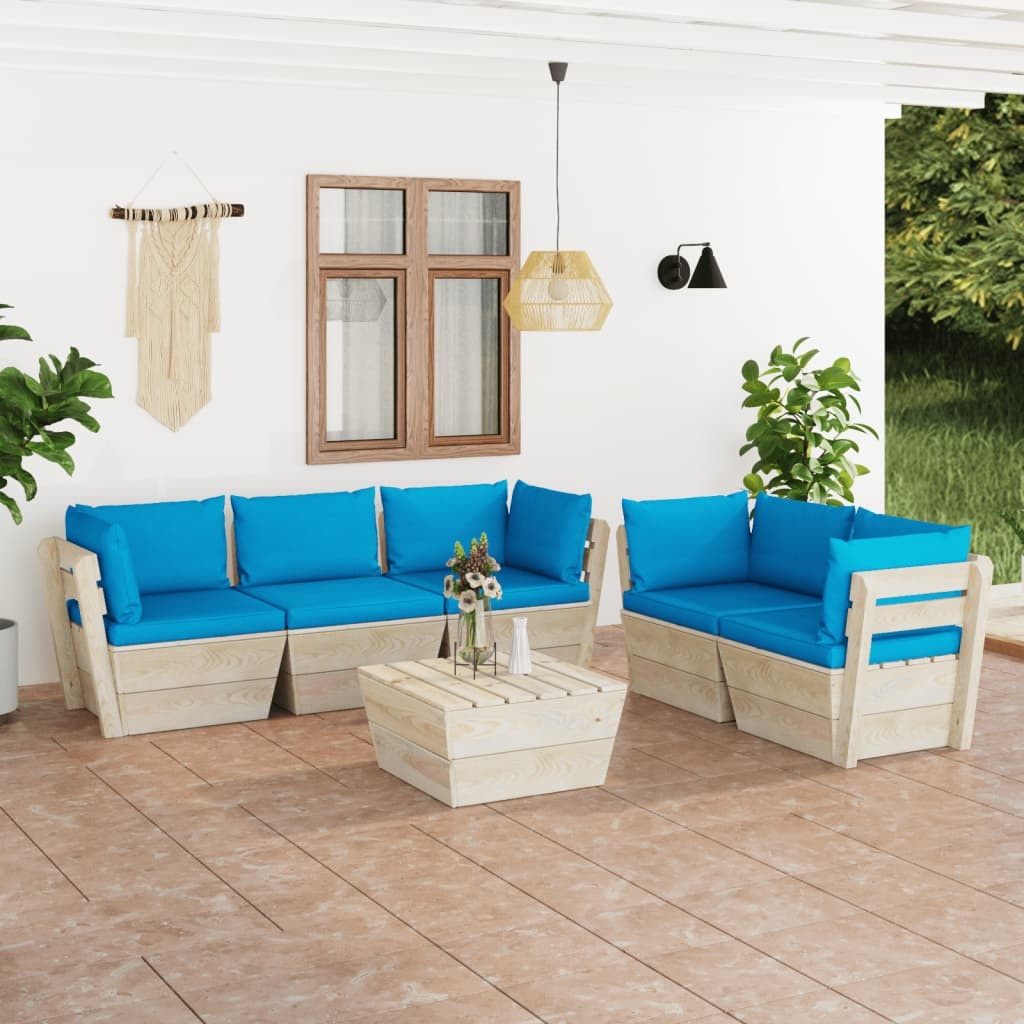 VidaXL 6-delige Loungeset met kussens pallet vurenhout