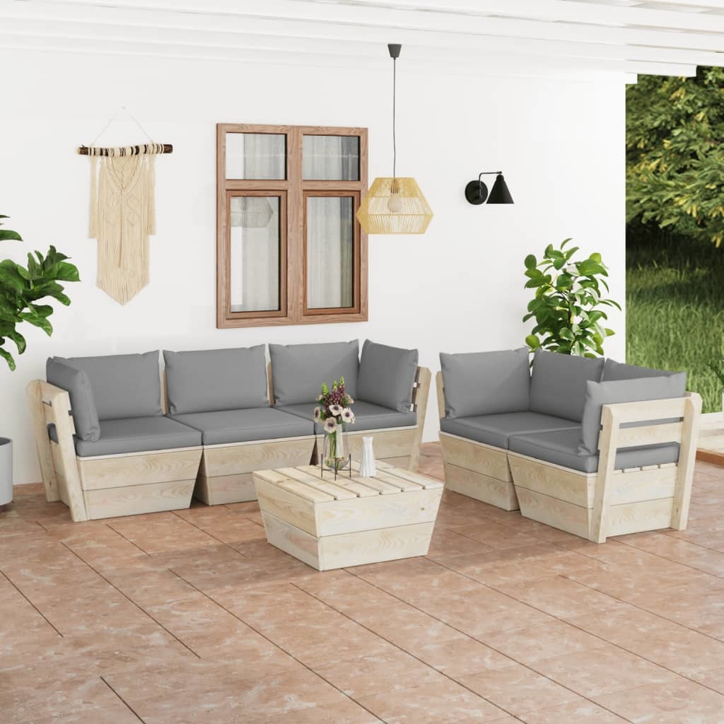 VidaXL 6-delige Loungeset met kussens pallet vurenhout