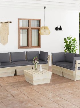 VidaXL 6-delige Loungeset met kussens pallet vurenhout