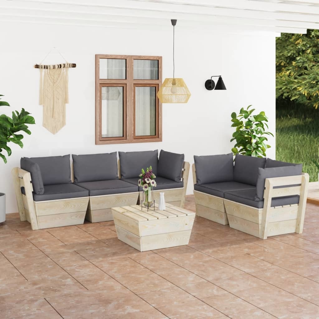 VidaXL 6-delige Loungeset met kussens pallet vurenhout