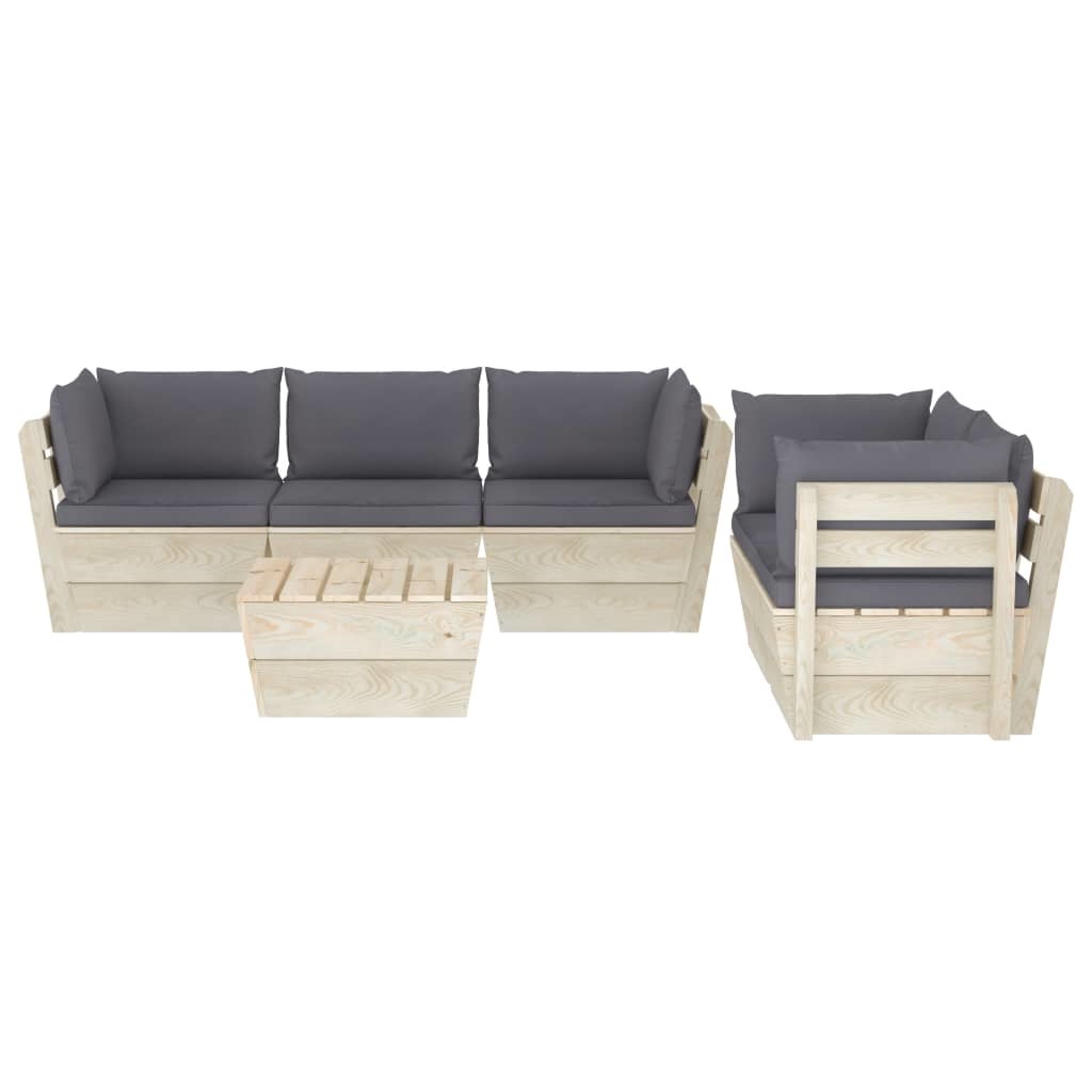 VidaXL 6-delige Loungeset met kussens pallet vurenhout