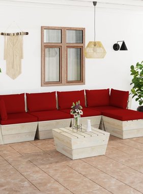 VidaXL 6-delige Loungeset met kussens pallet vurenhout