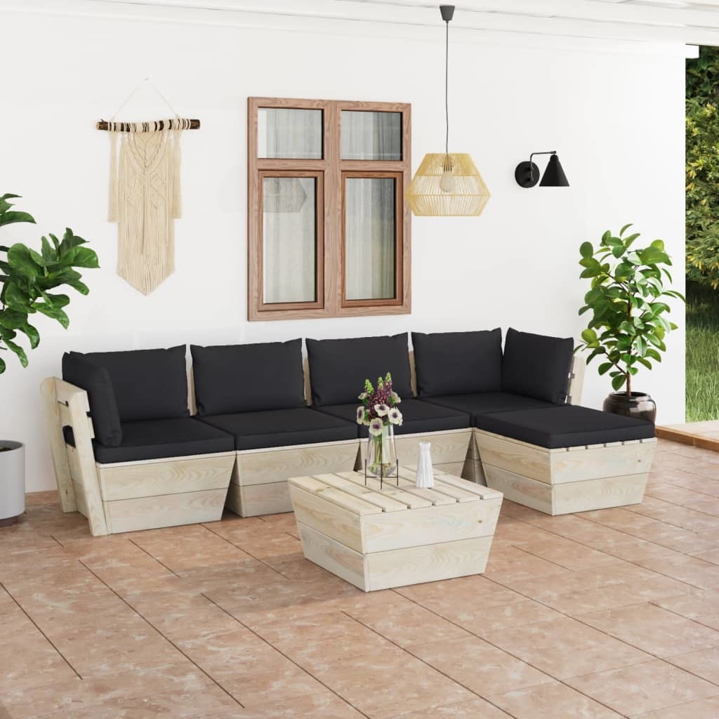 VidaXL 6-delige Loungeset met kussens pallet vurenhout