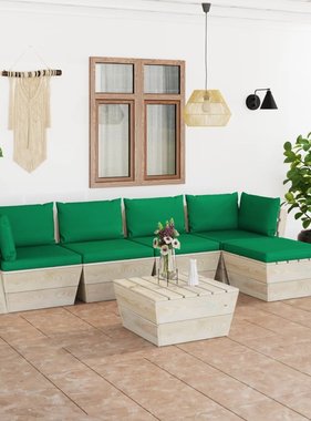 VidaXL 6-delige Loungeset met kussens pallet vurenhout