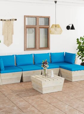 VidaXL 6-delige Loungeset met kussens pallet vurenhout