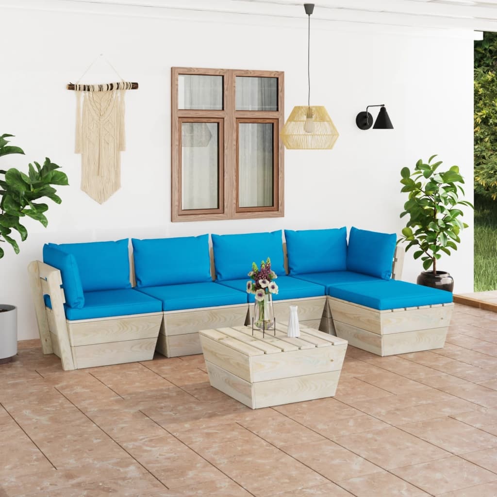 VidaXL 6-delige Loungeset met kussens pallet vurenhout