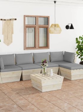 VidaXL 6-delige Loungeset met kussens pallet vurenhout