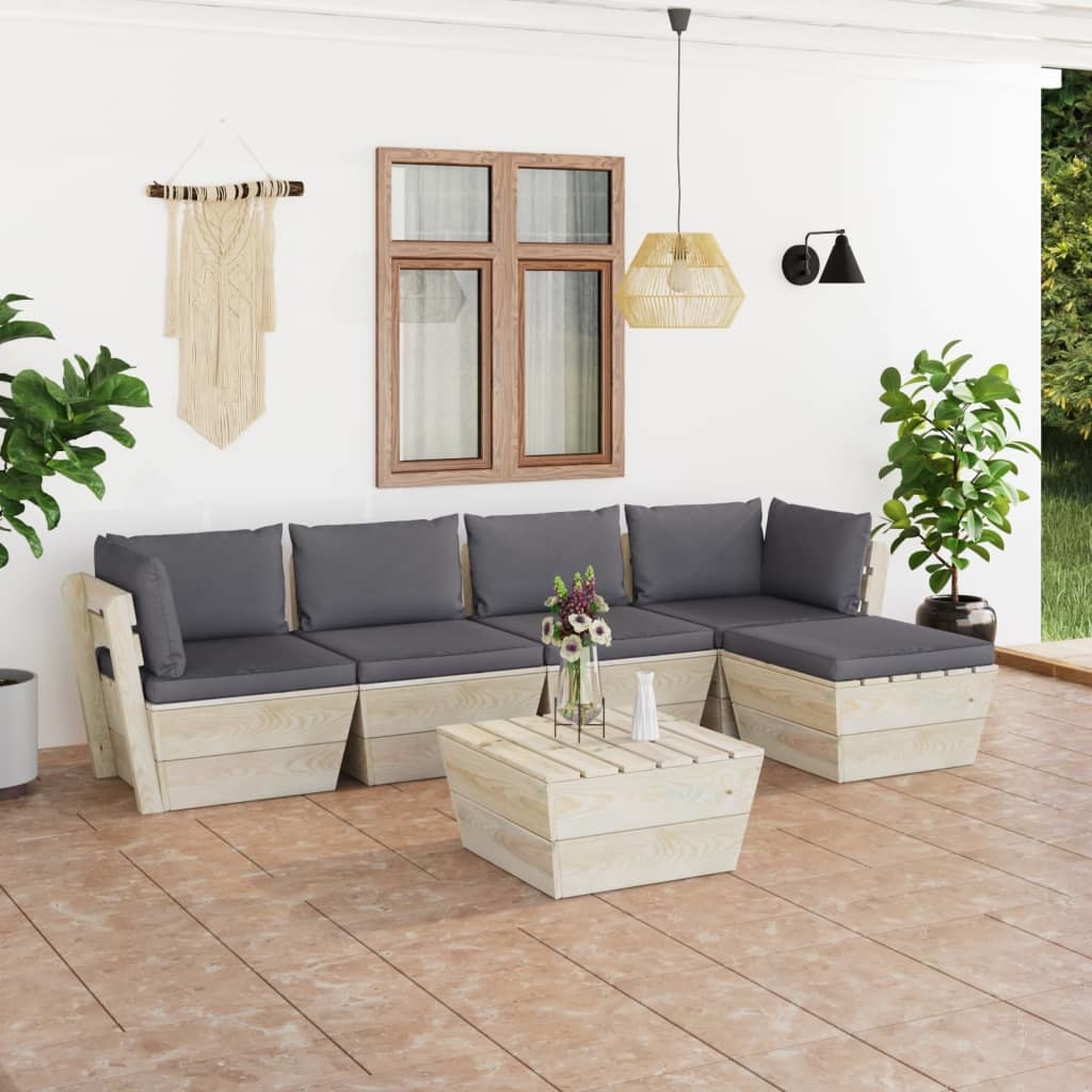 VidaXL 6-delige Loungeset met kussens pallet vurenhout