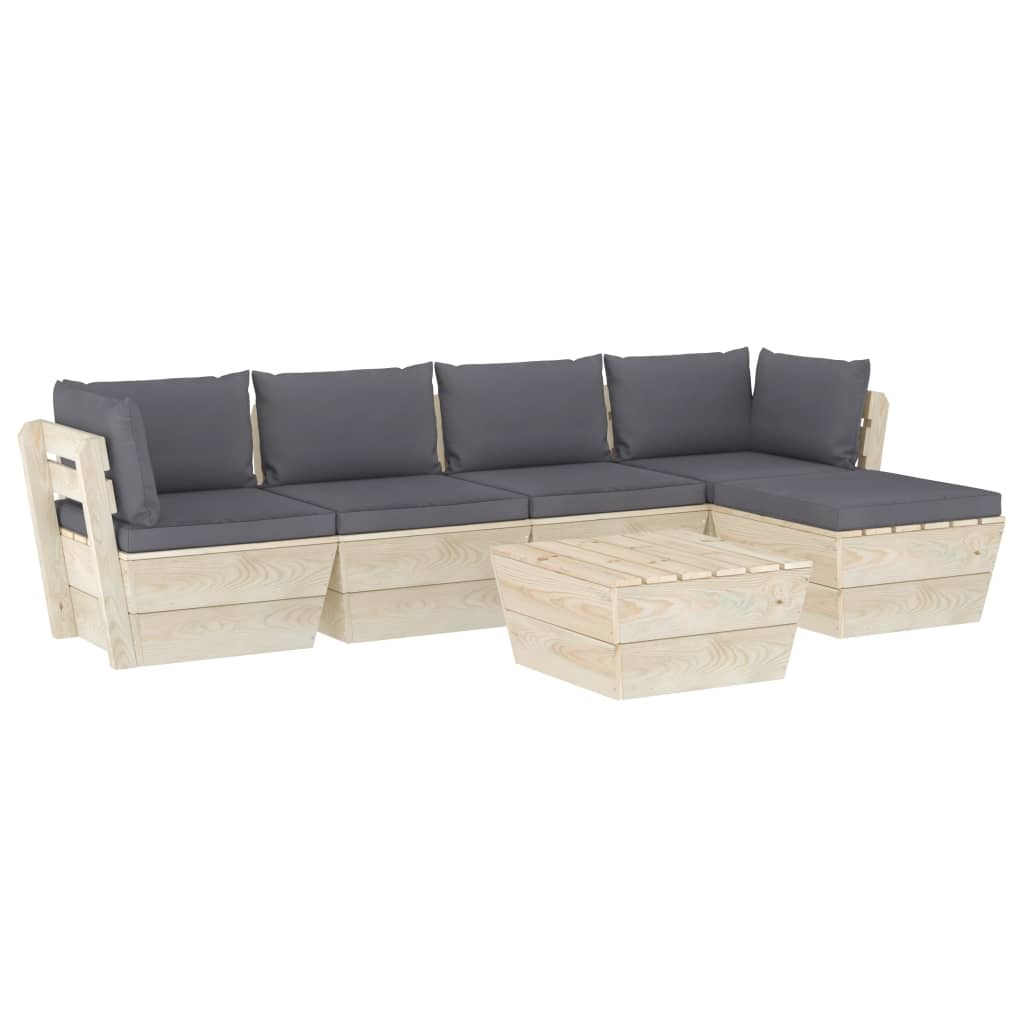 vidaXL 6-delige Loungeset met kussens pallet vurenhout