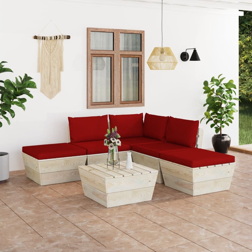 VidaXL 6-delige Loungeset met kussens pallet vurenhout