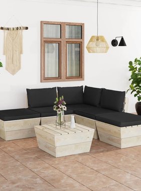 vidaXL 6-delige Loungeset met kussens pallet vurenhout