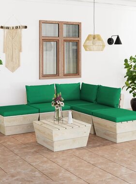 VidaXL 6-delige Loungeset met kussens pallet vurenhout