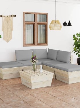 VidaXL 6-delige Loungeset met kussens pallet vurenhout