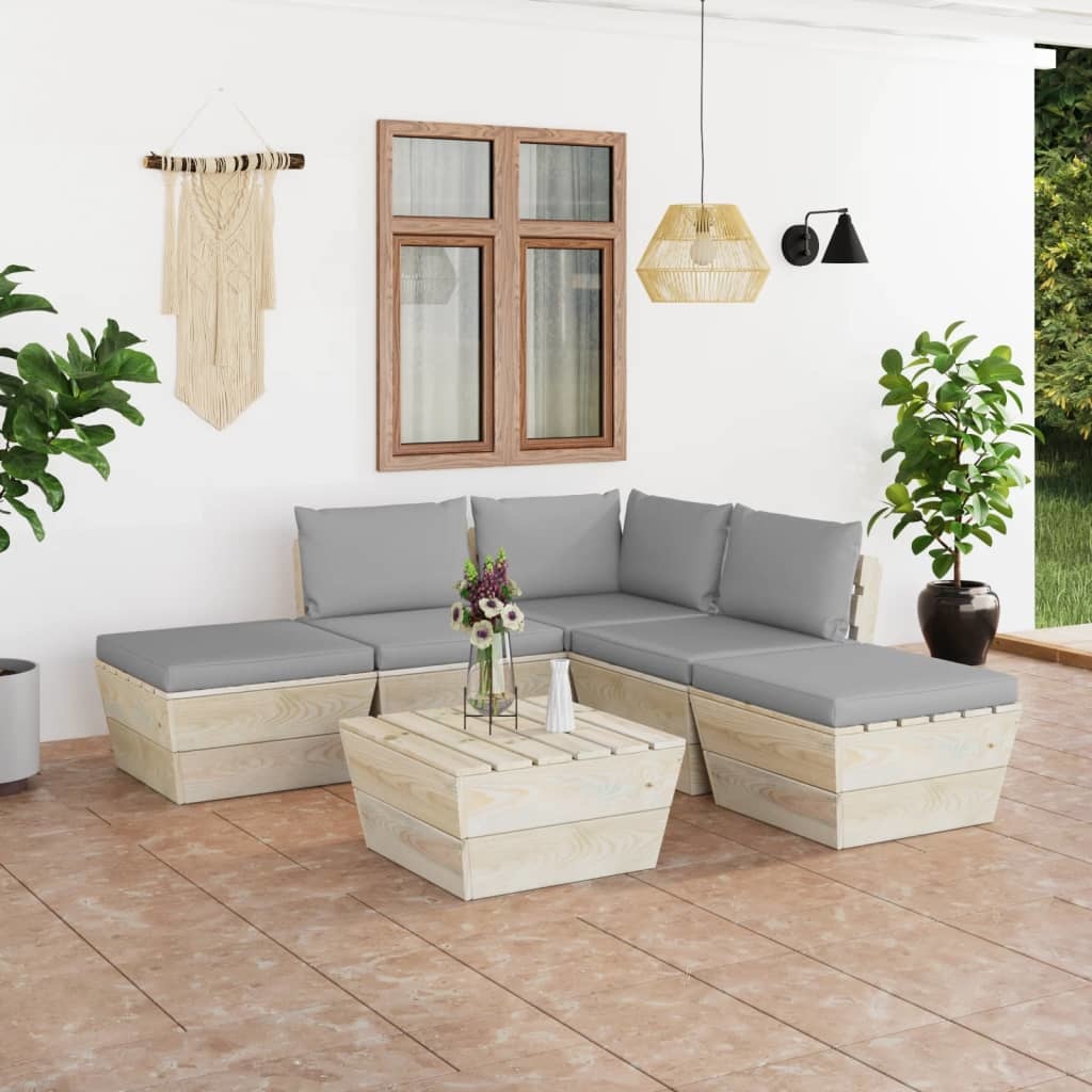 vidaXL 6-delige Loungeset met kussens pallet vurenhout