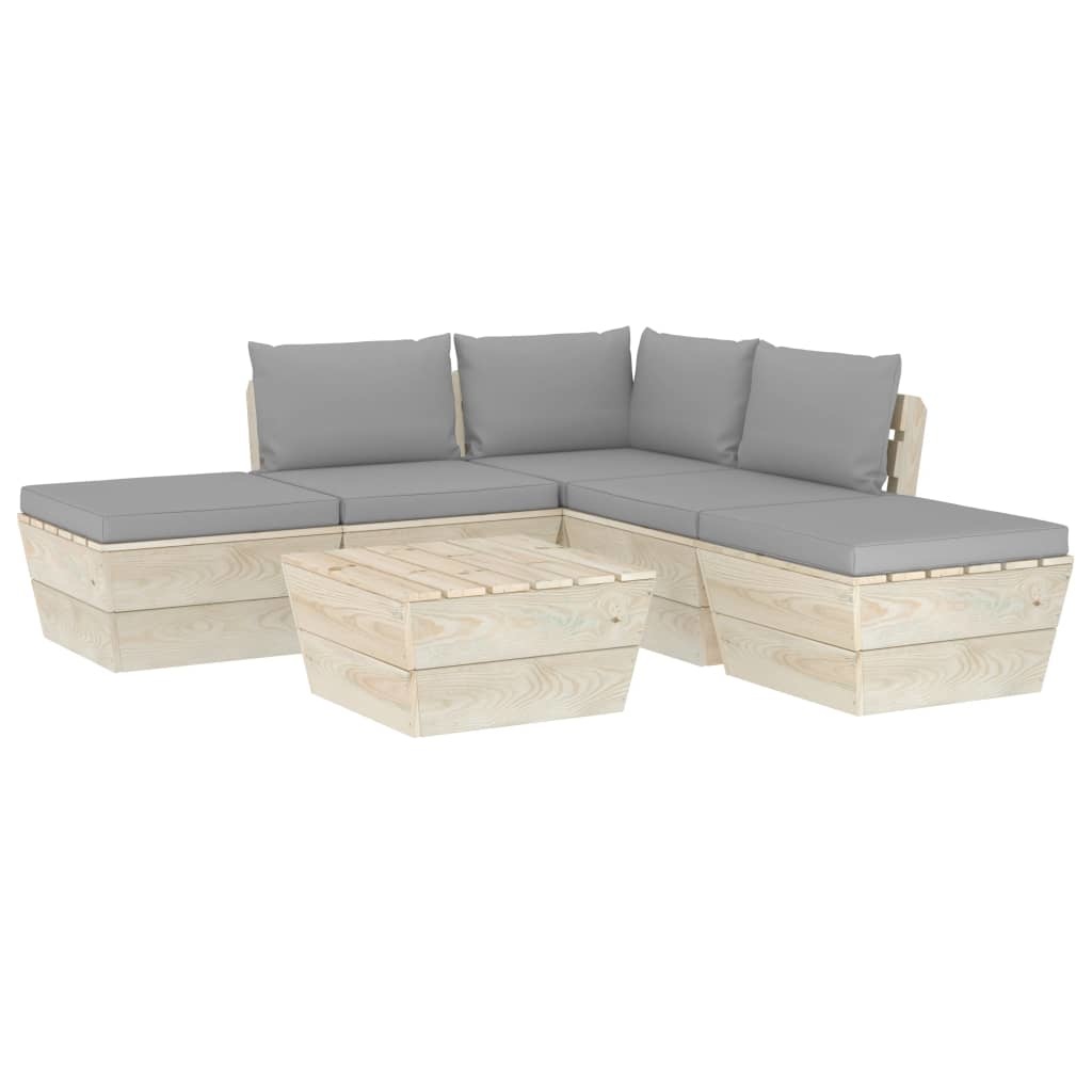 vidaXL 6-delige Loungeset met kussens pallet vurenhout