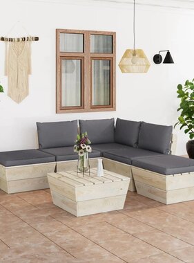 VidaXL 6-delige Loungeset met kussens pallet vurenhout