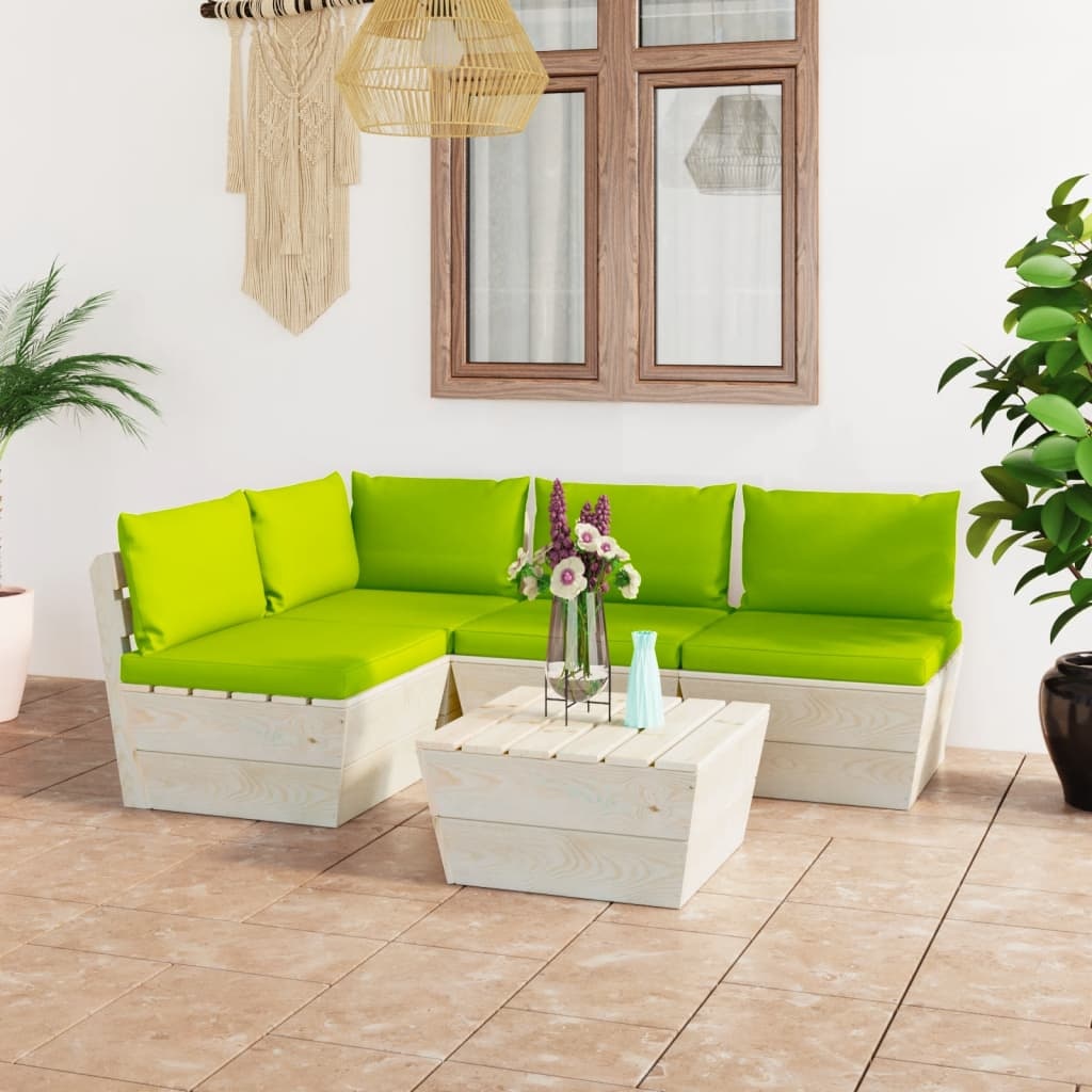 VidaXL 5-delige Loungeset met kussens pallet vurenhout
