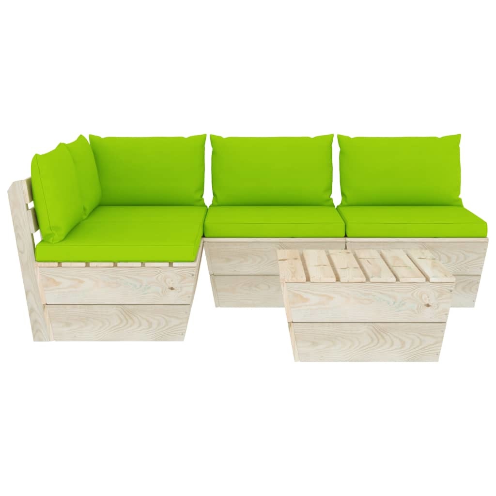 VidaXL 5-delige Loungeset met kussens pallet vurenhout