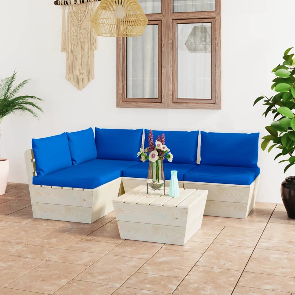 VidaXL 5-delige Loungeset met kussens pallet vurenhout