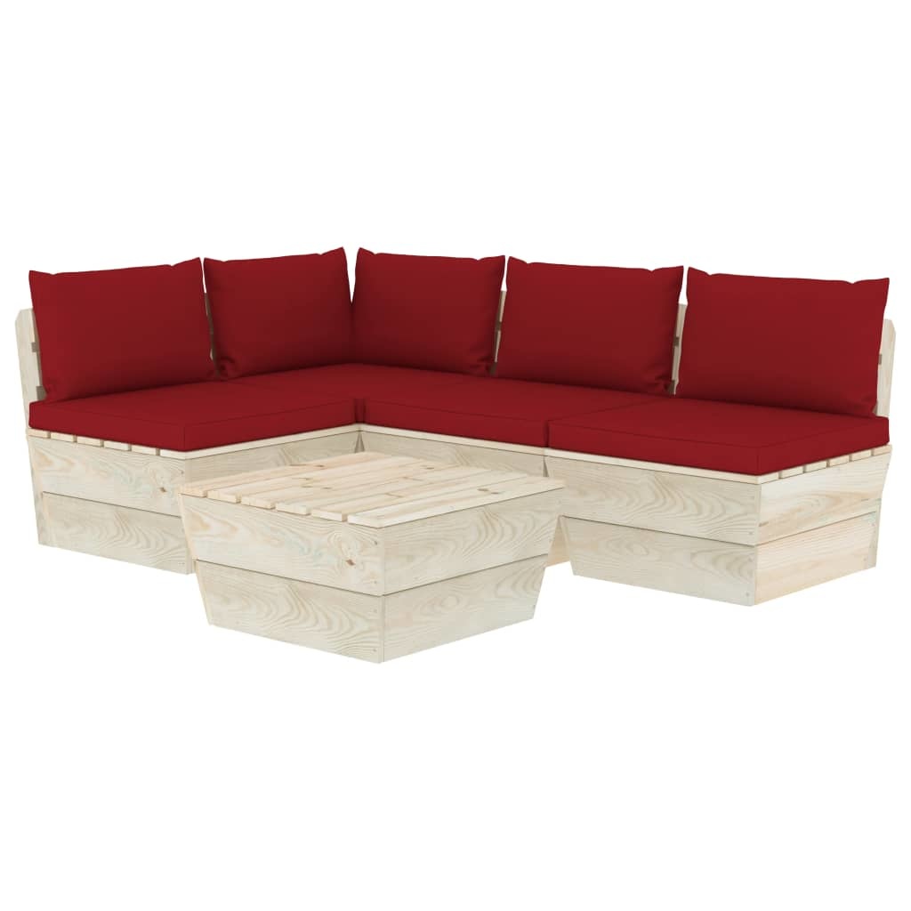 VidaXL 5-delige Loungeset met kussens pallet vurenhout
