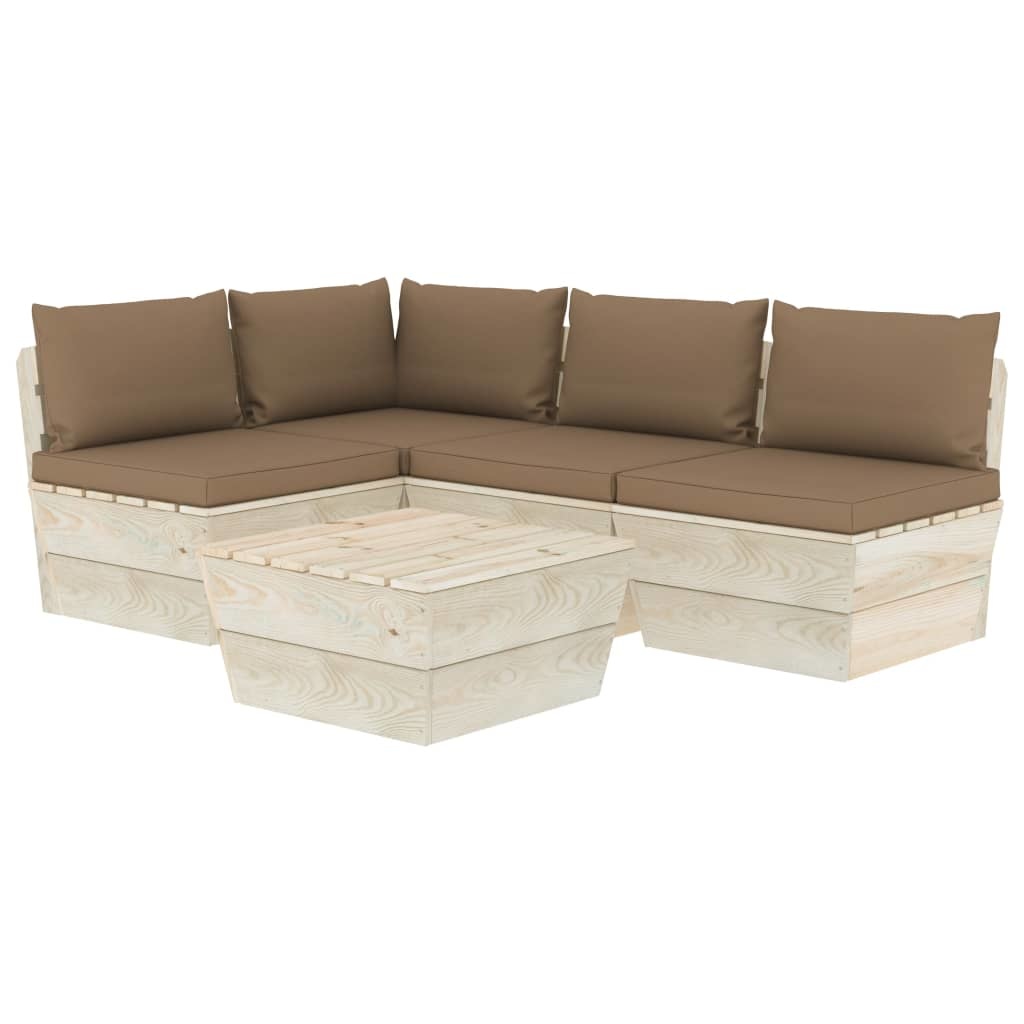 VidaXL 5-delige Loungeset met kussens pallet vurenhout