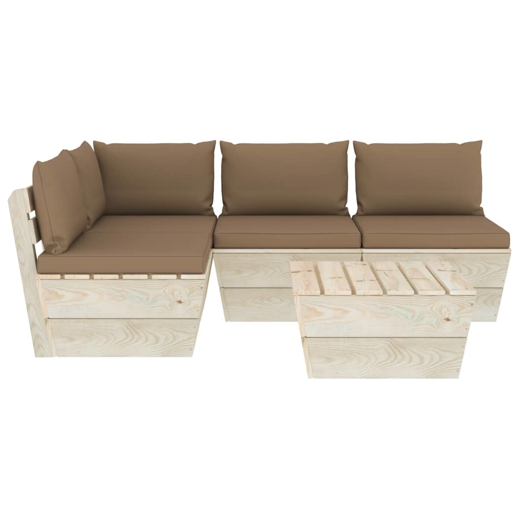 VidaXL 5-delige Loungeset met kussens pallet vurenhout