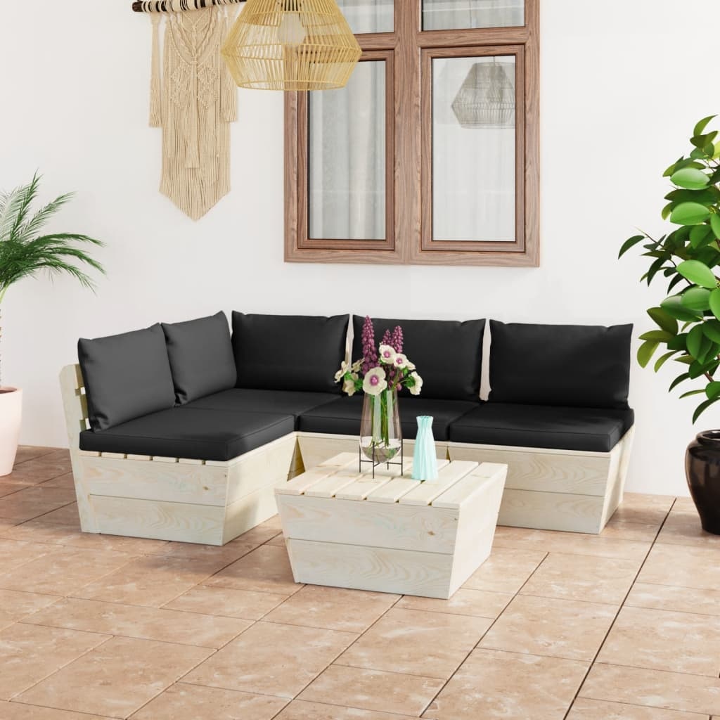 VidaXL 5-delige Loungeset met kussens pallet vurenhout