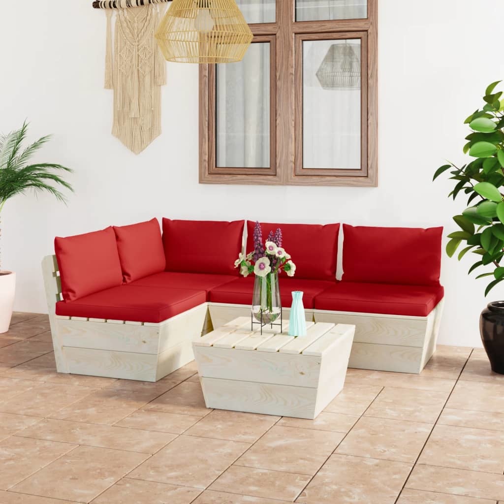 VidaXL 5-delige Loungeset met kussens pallet vurenhout
