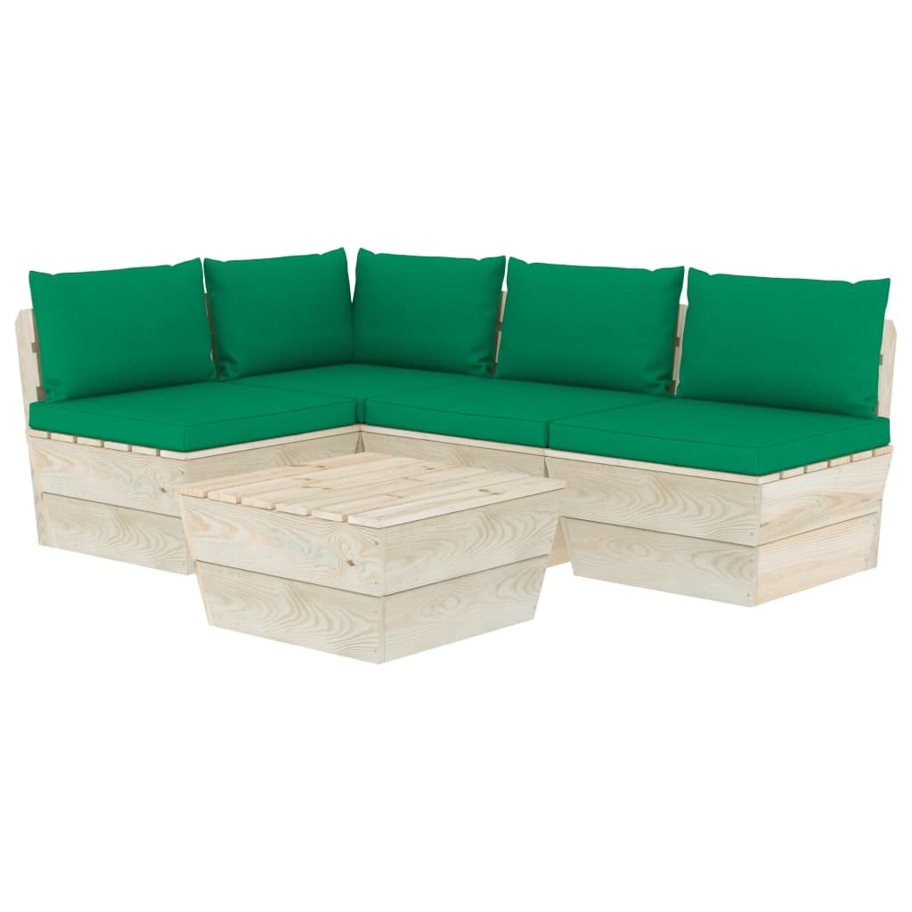 VidaXL 5-delige Loungeset met kussens pallet vurenhout