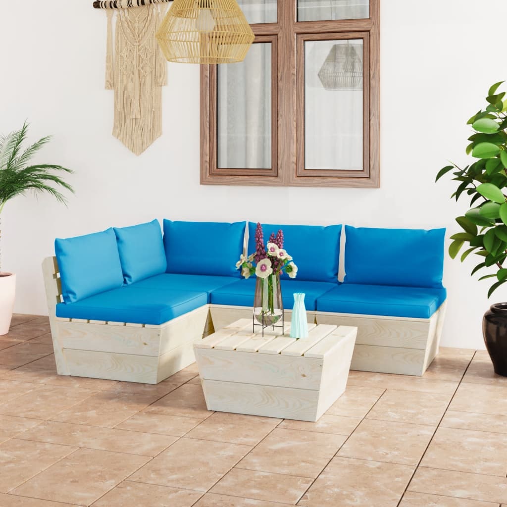 VidaXL 5-delige Loungeset met kussens pallet vurenhout