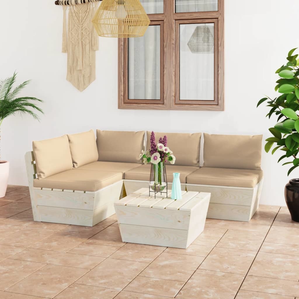 VidaXL 5-delige Loungeset met kussens pallet vurenhout