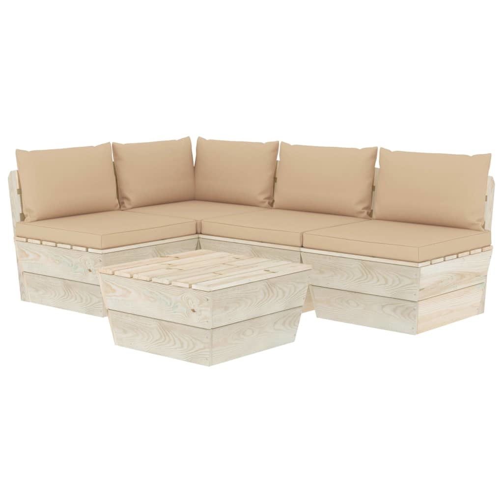 VidaXL 5-delige Loungeset met kussens pallet vurenhout