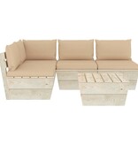 VidaXL 5-delige Loungeset met kussens pallet vurenhout