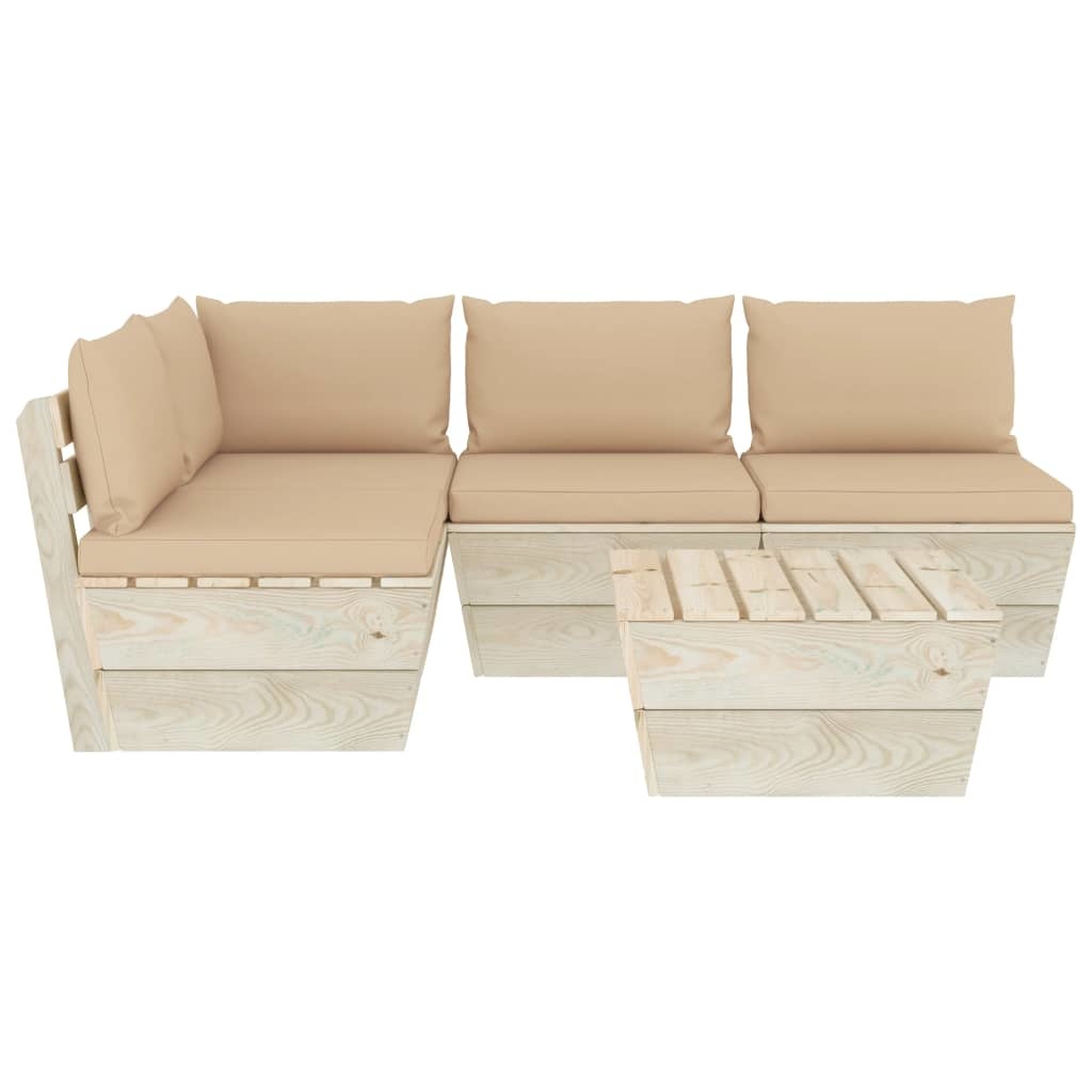 VidaXL 5-delige Loungeset met kussens pallet vurenhout