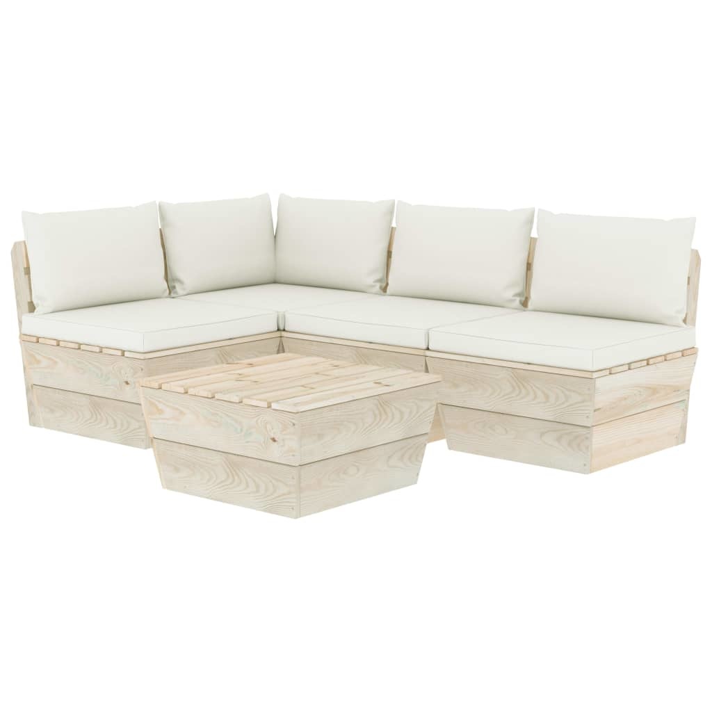 VidaXL 5-delige Loungeset met kussens pallet vurenhout