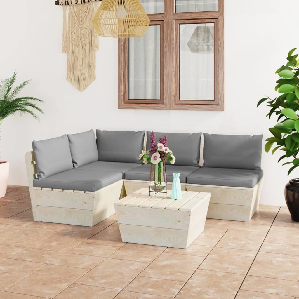 VidaXL 5-delige Loungeset met kussens pallet vurenhout